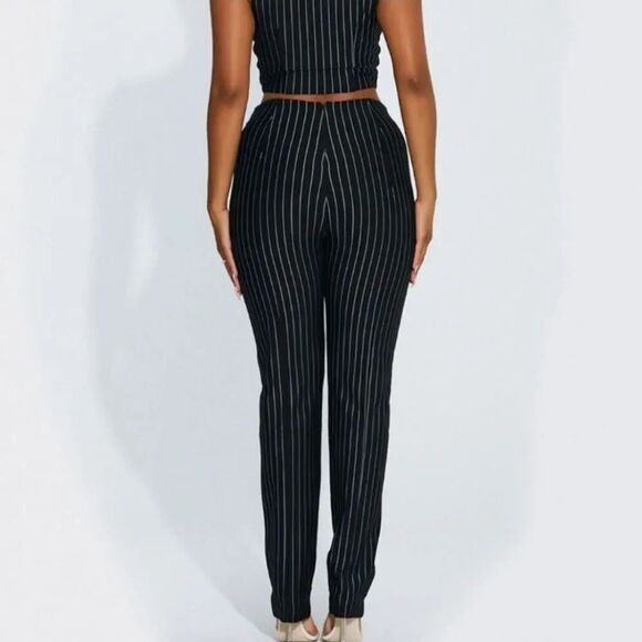 Naked Wardrobe The Pinstripe Cigarette Pants in Black - Picture 3 of 13